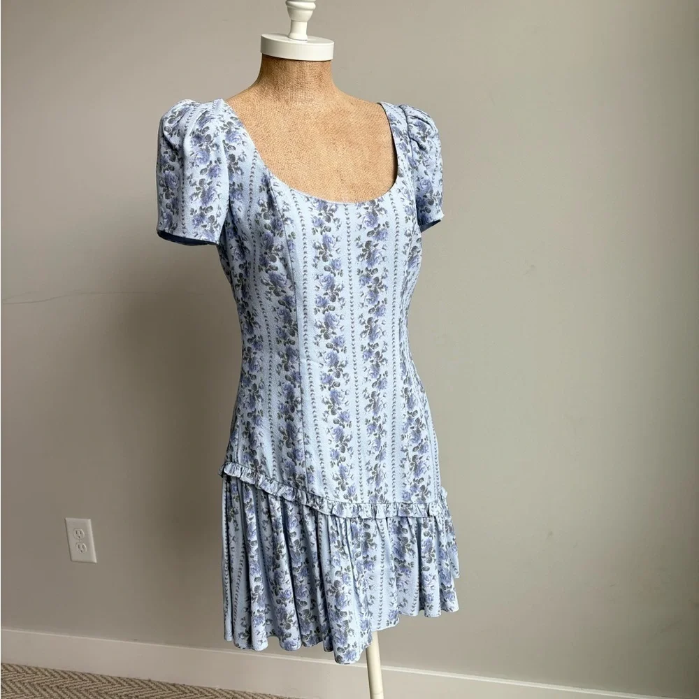 LoveShackFancy Solus Blue Floral Mini Dress Size 4 NEW!
